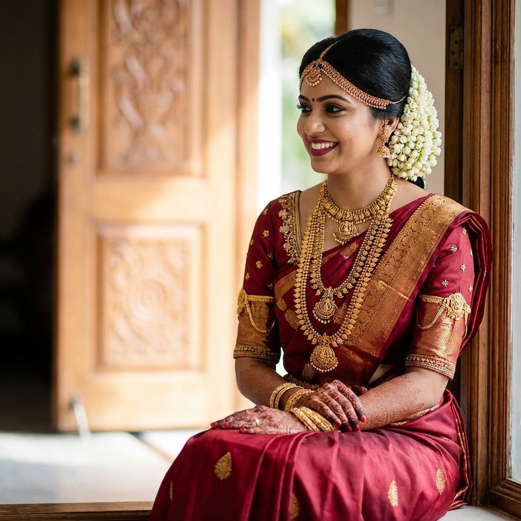 South Indian bridal hairstyle with jasmine flowers